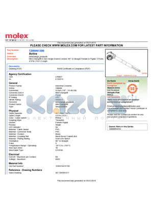 105001A01F150 datasheet - Mini-Change A-Size Single-Ended Cordset, 90` to Straight Female to Pigtail, 5 Poles, 4.57M (15.0 ) Length