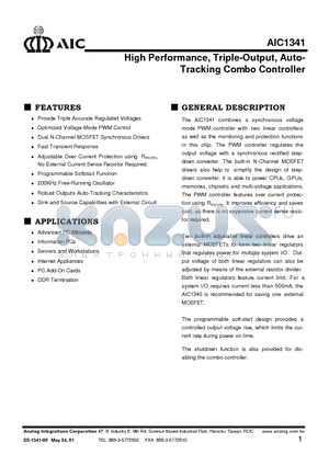 AIC1341 datasheet - High Performance, Triple-Output, Auto-Tracking Combo Controller