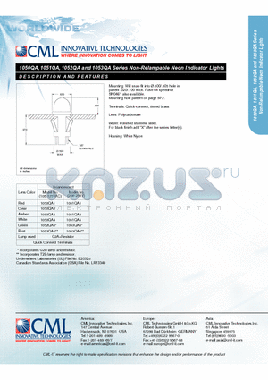 1050QA1 datasheet - Non-Relampable Neon I ndicator Lights