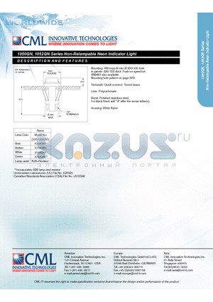 1050QN3 datasheet - Non-Relampable Neon Indicator Light