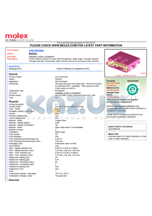 105130-1002 datasheet - Combo External Serial ATA and USB Receptacles, Right Angle, Through Holewith Through hole type