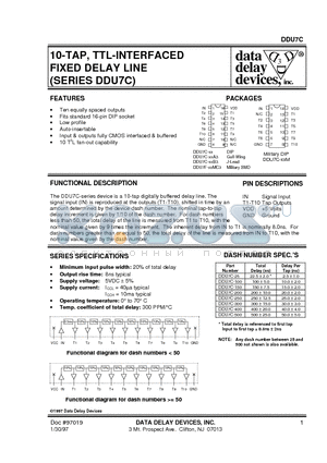 DDU7C-150A3 datasheet - 10-TAP, TTL-INTERFACED FIXED DELAY LINE