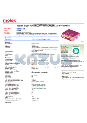 1051301001 datasheet - Combo External Serial ATA and USB Receptacles, Right Angle, Through Holewith Through hole