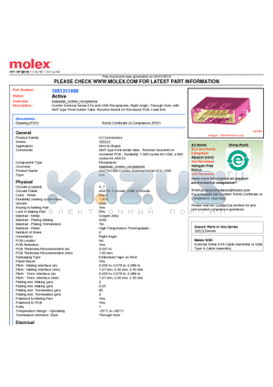 105131-1000 datasheet - Combo External Serial ATA and USB Receptacles, Right Angle, Through Hole, with SMT type