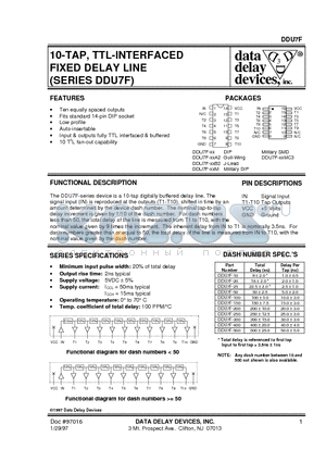 DDU7F datasheet - 10-TAP, TTL-INTERFACED FIXED DELAY LINE (SERIES DDU7F)