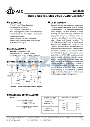 AIC1578 datasheet - High-Efficiency, Step-Down DC/DC Converter