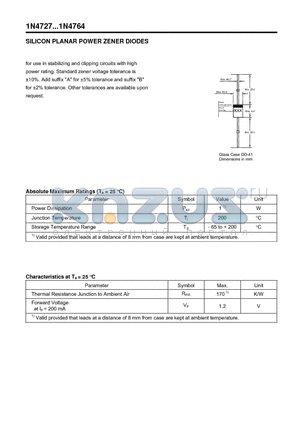 1N4752 datasheet - SILICON PLANAR POWER ZENER DIODES
