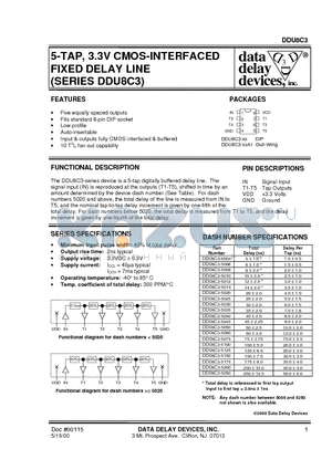 DDU8C3-5008 datasheet - 5-TAP, 3.3V CMOS-INTERFACED FIXED DELAY LINE