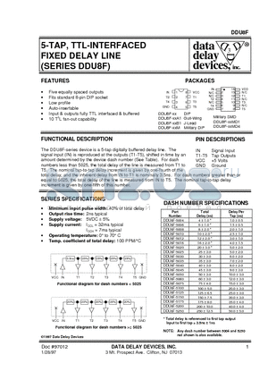 DDU8F-5008 datasheet - 5-TAP, TTL-INTERFACED FIXED DELAY LINE