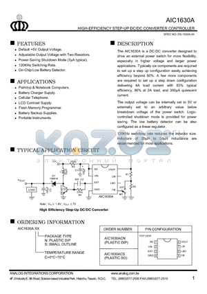 AIC1630ACS datasheet - HIGH-EFFICIENCY STEP-UP DC/DC CONVERTER CONTROLLER