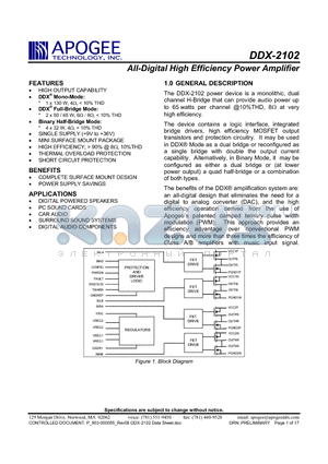 DDX-2102 datasheet - All-Digital High Efficiency Power Amplifier