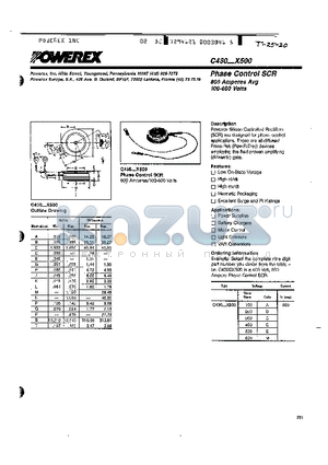 C430EX500 datasheet - Phase Control SCR 800 Amperes Avg 100-600 Volts