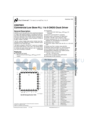 CGS700TV datasheet - Commercial Low Skew PLL 1 to 9 CMOS Clock Driver