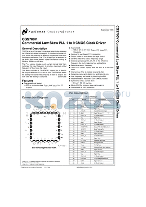 CGS700V datasheet - Commercial Low Skew PLL 1 to 9 CMOS Clock Driver