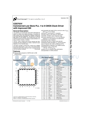 CGS702V datasheet - Commercial Low Skew PLL 1 to 9 CMOS Clock Driver with Improved EMI