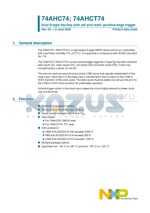 74AHCT74BQ datasheet - Dual D-type flip-flop with set and reset; positive-edge trigger