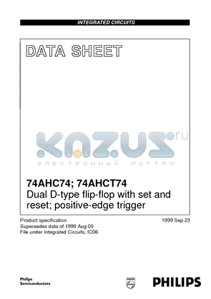 74AHCT74D datasheet - Dual D-type flip-flop with set and reset; positive-edge trigger