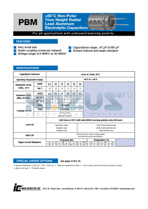 105PBM050M datasheet - 85`C Non-Polar 7mm Height Radial Lead Aluminum Electrolytic Capacitors