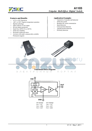 A1103ESOT datasheet - Unipolar Hall-Effect Digital Switch