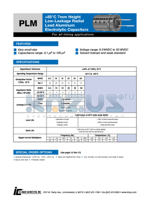 105PLM050M datasheet - 85`C 7mm Height Low-Leakage Radial Lead Aluminum Electrolytic Capacitors