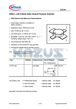 CGY41 datasheet - HiRel L- and S-Band GaAs General Purpose Amplifier