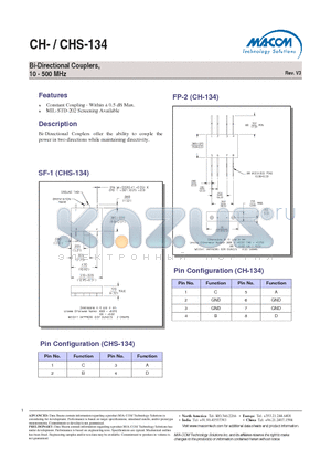 CH-134 datasheet - Bi-Directional Couplers, 10 - 500 MHz