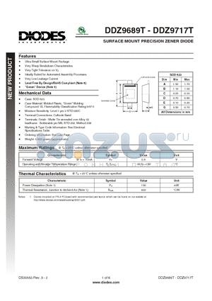 DDZ9696T datasheet - SURFACE MOUNT PRECISION ZENER DIODE