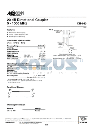 CH-140PIN datasheet - 20 dB Directional Coupler 5 - 1000 MHz