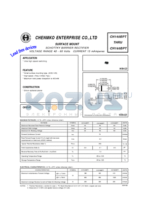 CH140BPT datasheet - SCHOTTKY BARRIER RECTIFIER VOLTAGE RANGE 40 - 60 Volts CURRENT 15 mAmperes