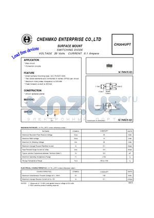 CH204UPT datasheet - SWITCHING DIODE VOLTAGE 20 Volts CURRENT 0.1 Ampere