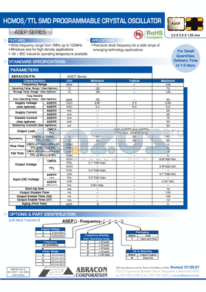 ASEP datasheet - HCMOS/TTL SMD PROGRAMMABLE CRYSTAL OSCILLATOR