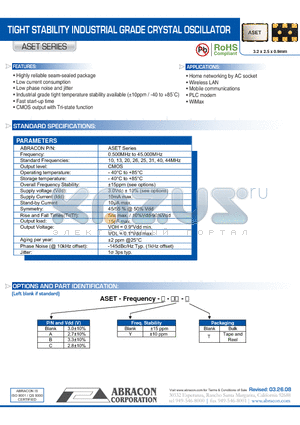 ASET datasheet - TIGHT STABILITY INDUSTRIAL GRADE CRYSTAL OSCILLATOR