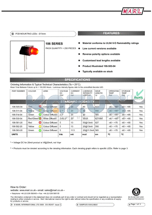 106-000-04-57 datasheet - PCB MOUNTING LEDs -  5mm