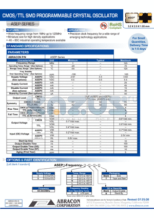 ASEP datasheet - CMOS/TTL SMD PROGRAMMABLE CRYSTAL OSCILLATOR