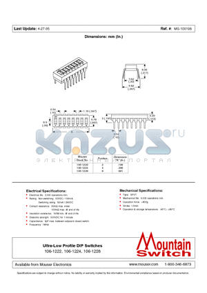 106-1222 datasheet - Ultra-Low Profile DIP Switches