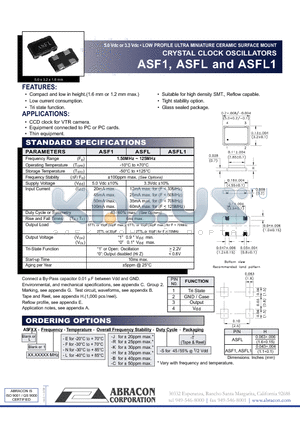 ASF1 datasheet - 5.0 Vdc or 3.3 Vdc LOW PROFILE ULTRA MINIATURE CERAMIC SURFACE MOUNT CRYSTAL CLOCK OSCILLATORS