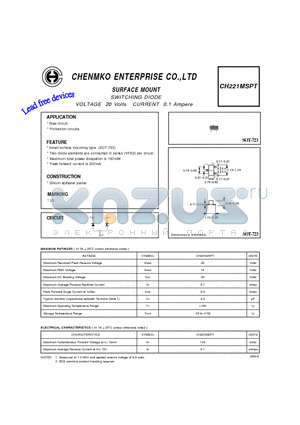 CH221MSPT datasheet - SWITCHING DIODE VOLTAGE 20 Volts CURRENT 0.1 Ampere