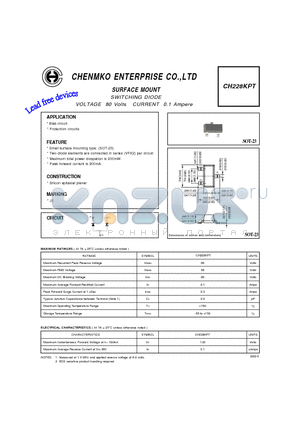 CH228KPT datasheet - SWITCHING DIODE VOLTAGE 80 Volts CURRENT 0.1 Ampere