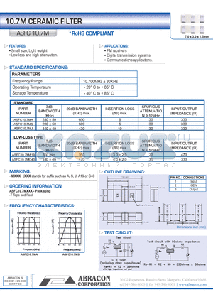 ASFC10.7MS datasheet - 10.7M CERAMIC FILTER