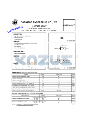 CH301H-40PT datasheet - SCHOTTKY BARRIER DIODE VOLTAGE 40 Volts CURRENT 0.12 Ampere