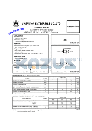 CH321H-10PT datasheet - SCHOTTKY BARRIER DIODE VOLTAGE 10 Volts CURRENT 2 Ampere