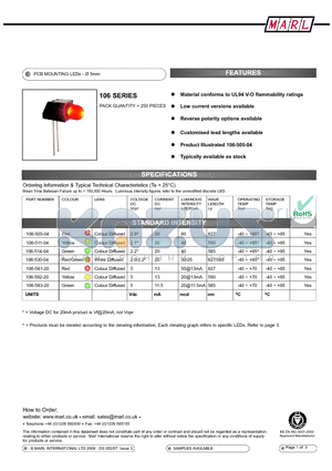 106-555-04-4 datasheet - PCB MOUNTING LEDs -  5mm