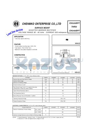 CH330BPT datasheet - SCHOTTKY BARRIER RECTIFIER VOLTAGE RANGE 20 - 40 Volts CURRENT 350 mAmperes