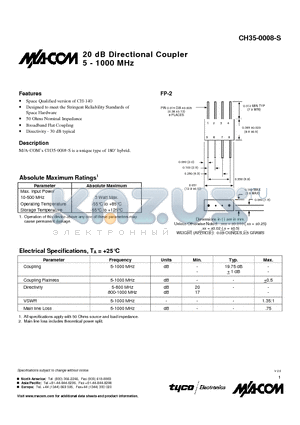 CH35-0008-S datasheet - 20 dB Directional Coupler 5 - 1000 MHz