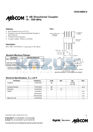 CH35-0009-S datasheet - 11 dB Directional Coupler 10 - 500 MHz