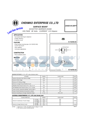 CH351H-30PT datasheet - SCHOTTKY BARRIER DIODE VOLTAGE 30 Volts CURRENT 0.2 Ampere