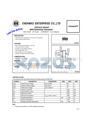 CH3904PT datasheet - NPN Switching Transistor