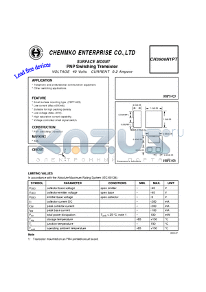 CH3906N1PT datasheet - PNP Switching Transistor