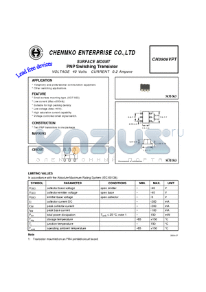 CH3906VPT datasheet - PNP Switching Transistor