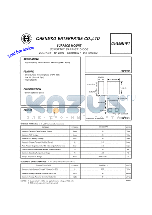 CH400N1PT datasheet - SCHOTTKY BARRIER DIODE VOLTAGE 40 Volts CURRENT 0.5 Ampere